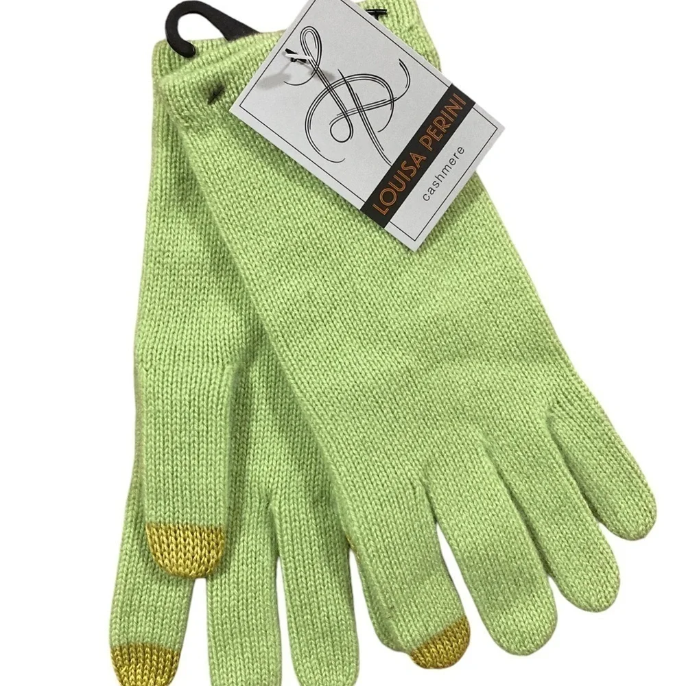 Louisa Perini Cashmere Gloves NWT in Lime Green Tech fingers